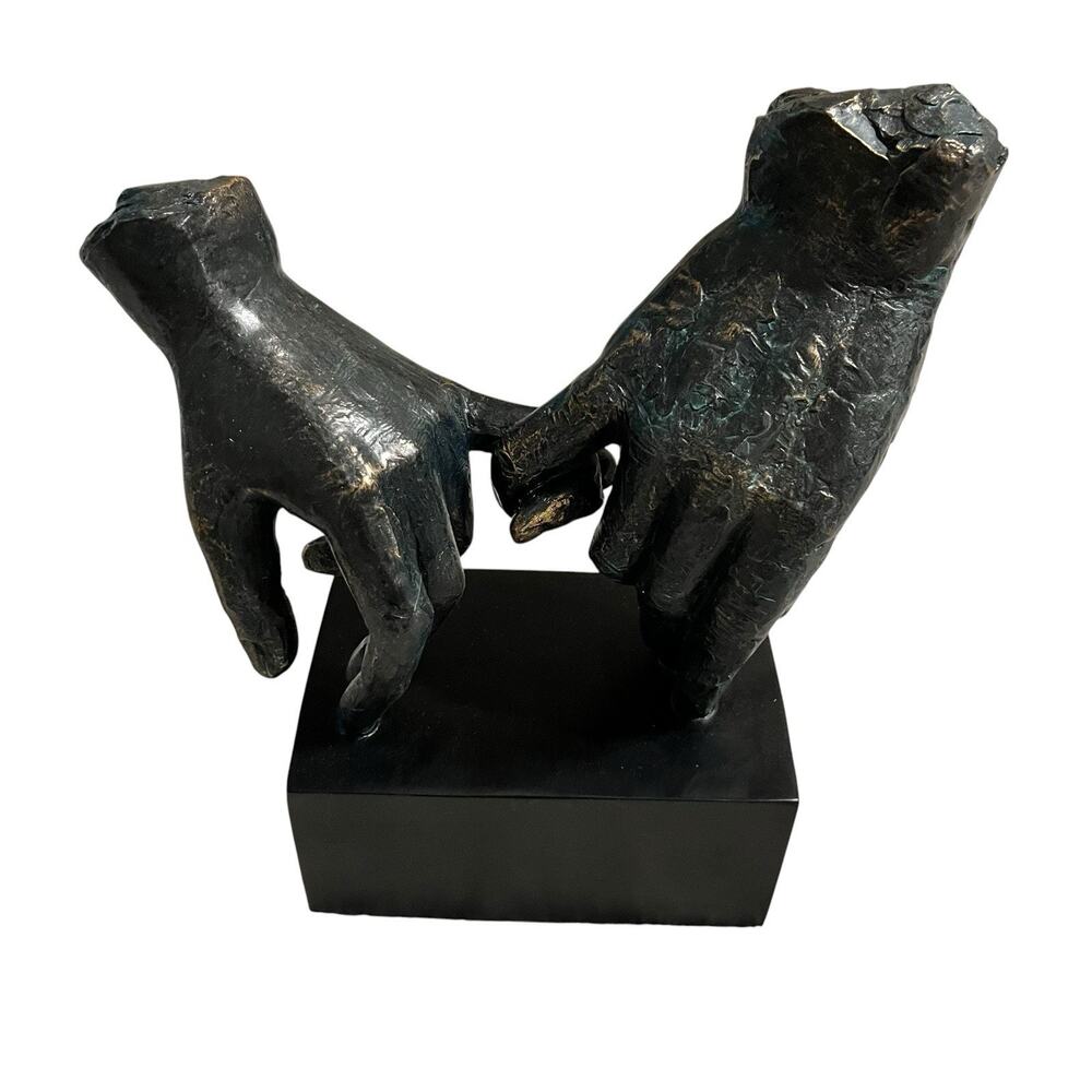 Polystone Linked Pinky Hands Decorative Sculpture Weathered Patina Sculpture